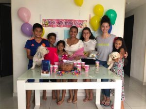 Dominique Melo at a birthday party with her host family. 